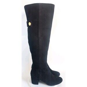 Nine West Knee High‎ Boots Size 7.5 Black Suede Leather Block Heel Zip Riding